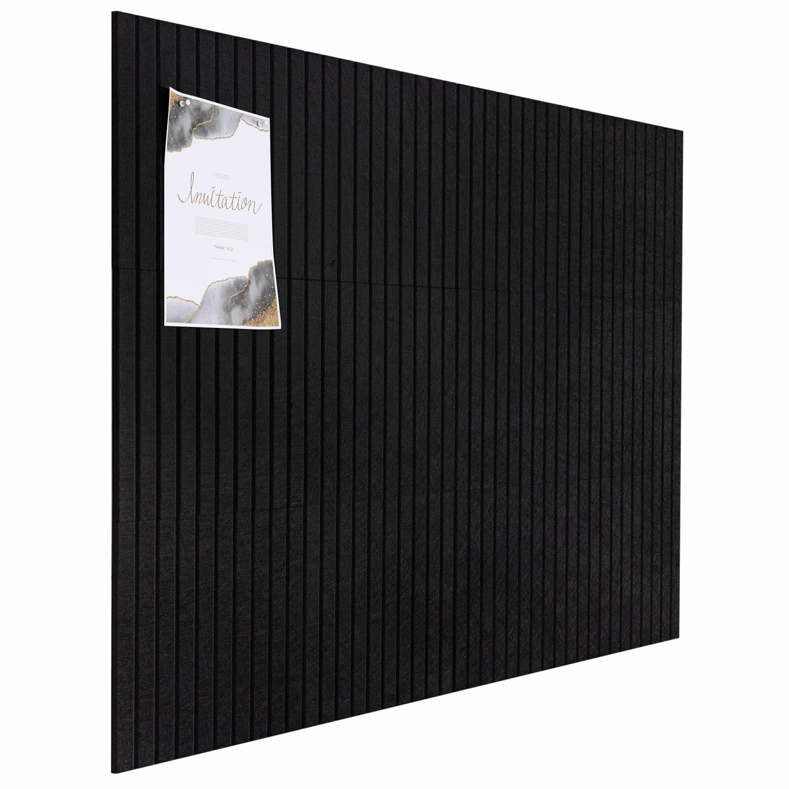 FUANGUI Felt Board 12 Pack Large Wall Tiles with Adhesive Tabs Stripe Black