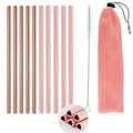 Fepibur 10Pcs Pink Heart Stainless Steel Straws with Silicone Tips & Brush