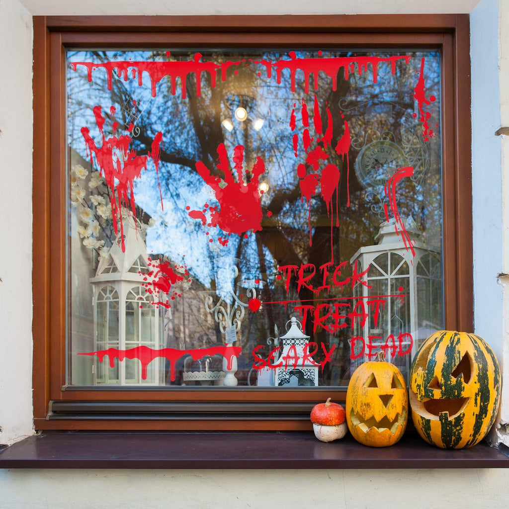 Oeyliz Halloween Window Stickers Bloody Hand & Footprint 9 Sheets Decor