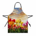 Moslion Tulip Apron Floral Pink Yellow Green Adjustable Neck Size 27x31 Inch