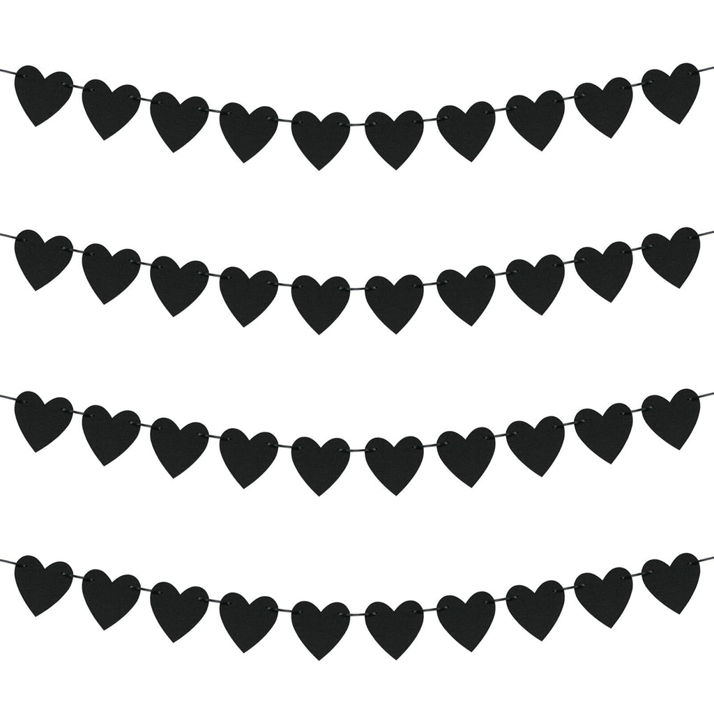 Guzon 4 Sets Black Heart Felt Banners Gothic Wedding Valentine Party Decor