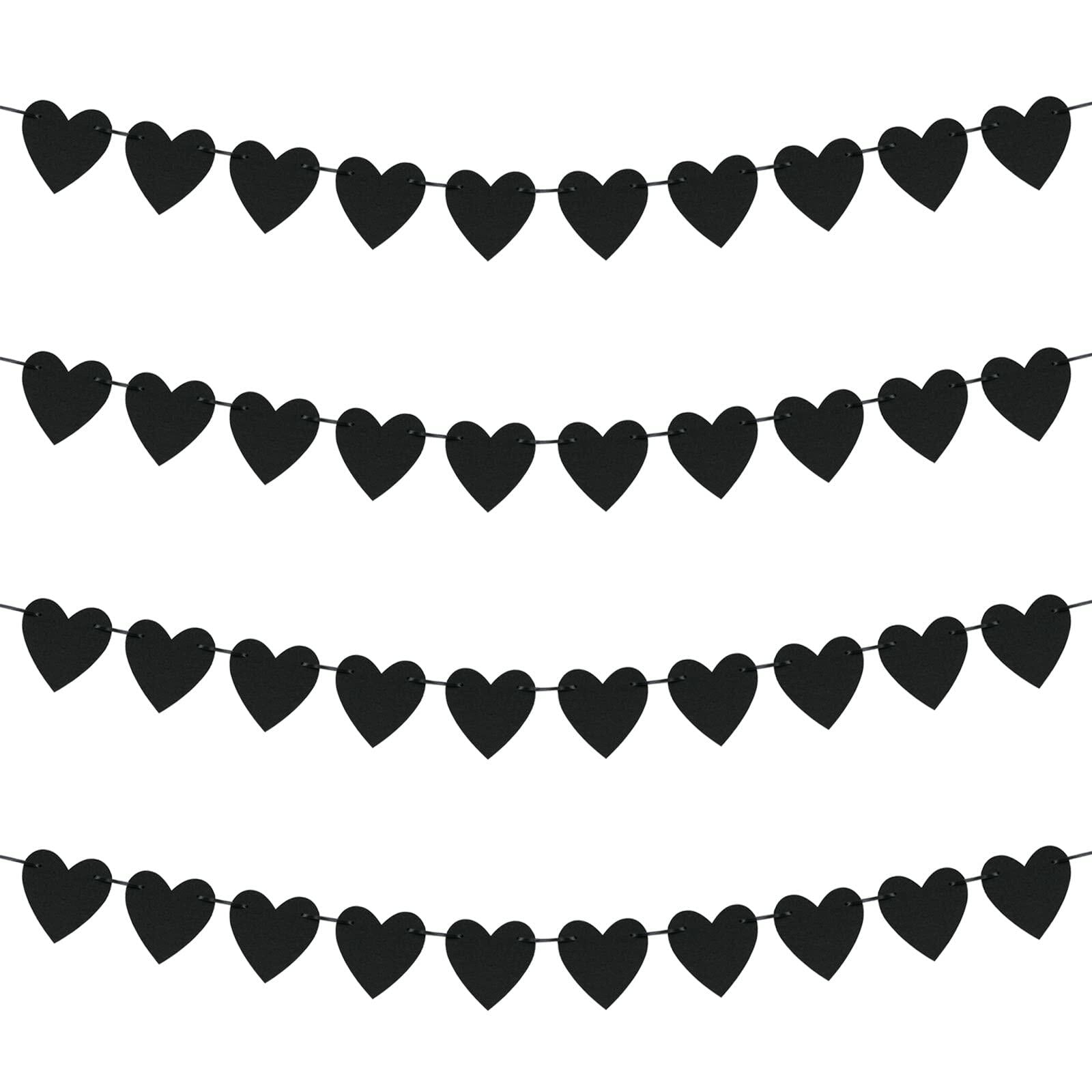 Guzon 4 Sets Black Heart Felt Banners Gothic Wedding Valentine Party Decor
