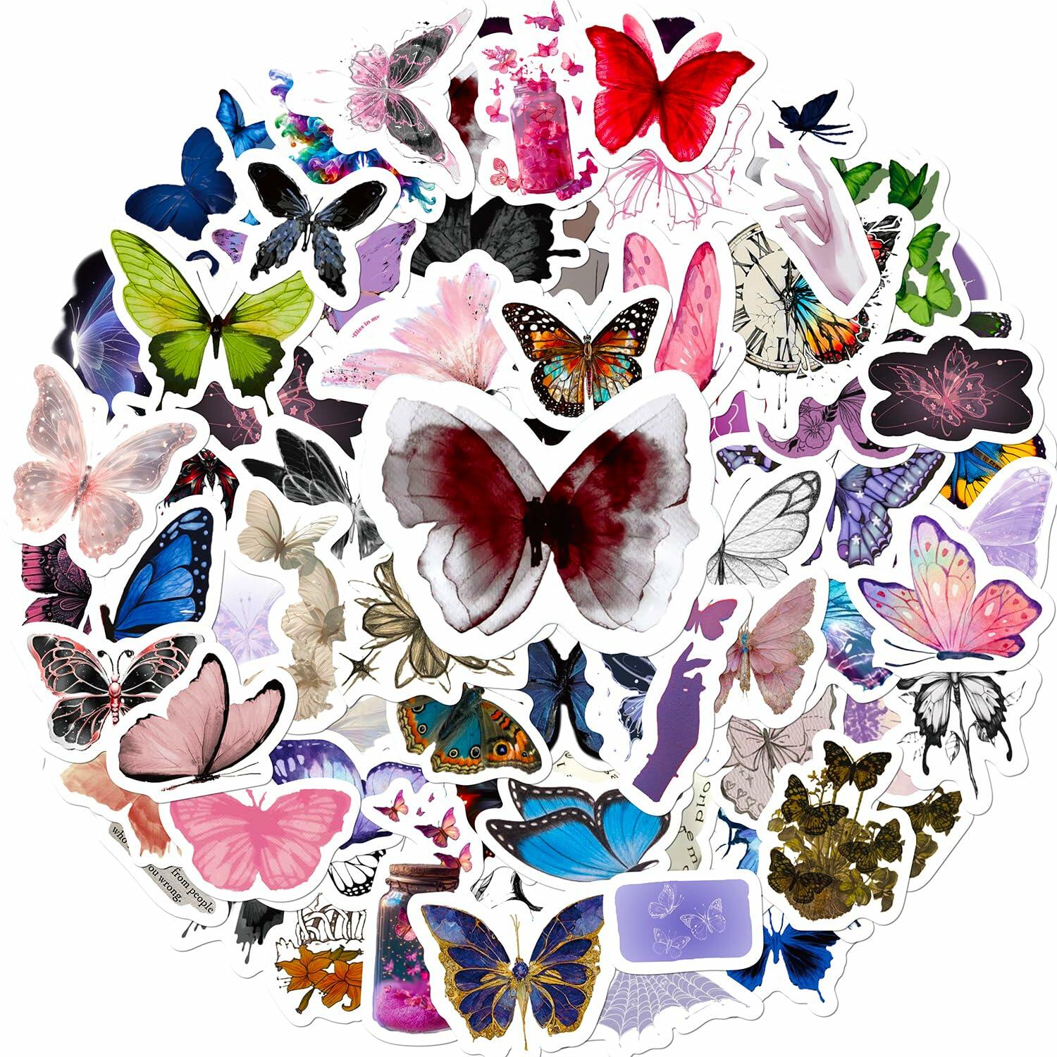 Sunvalley Butterfly Stickers 100 PCS Assorted Vinyl Waterproof Cute Aesthetic
