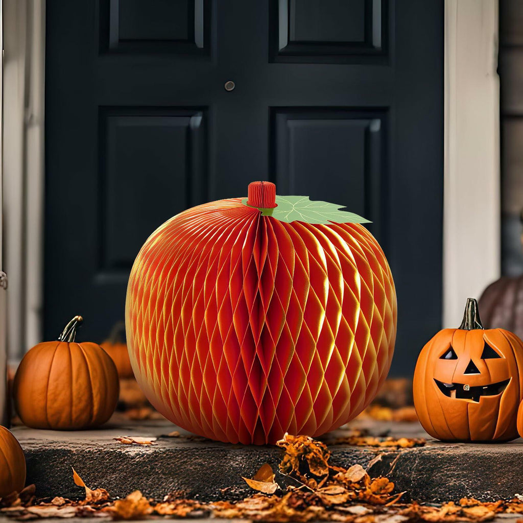 Weekgrat 20'' Giant Honeycomb Pumpkin Decoration Orange Reusable Fall Halloween