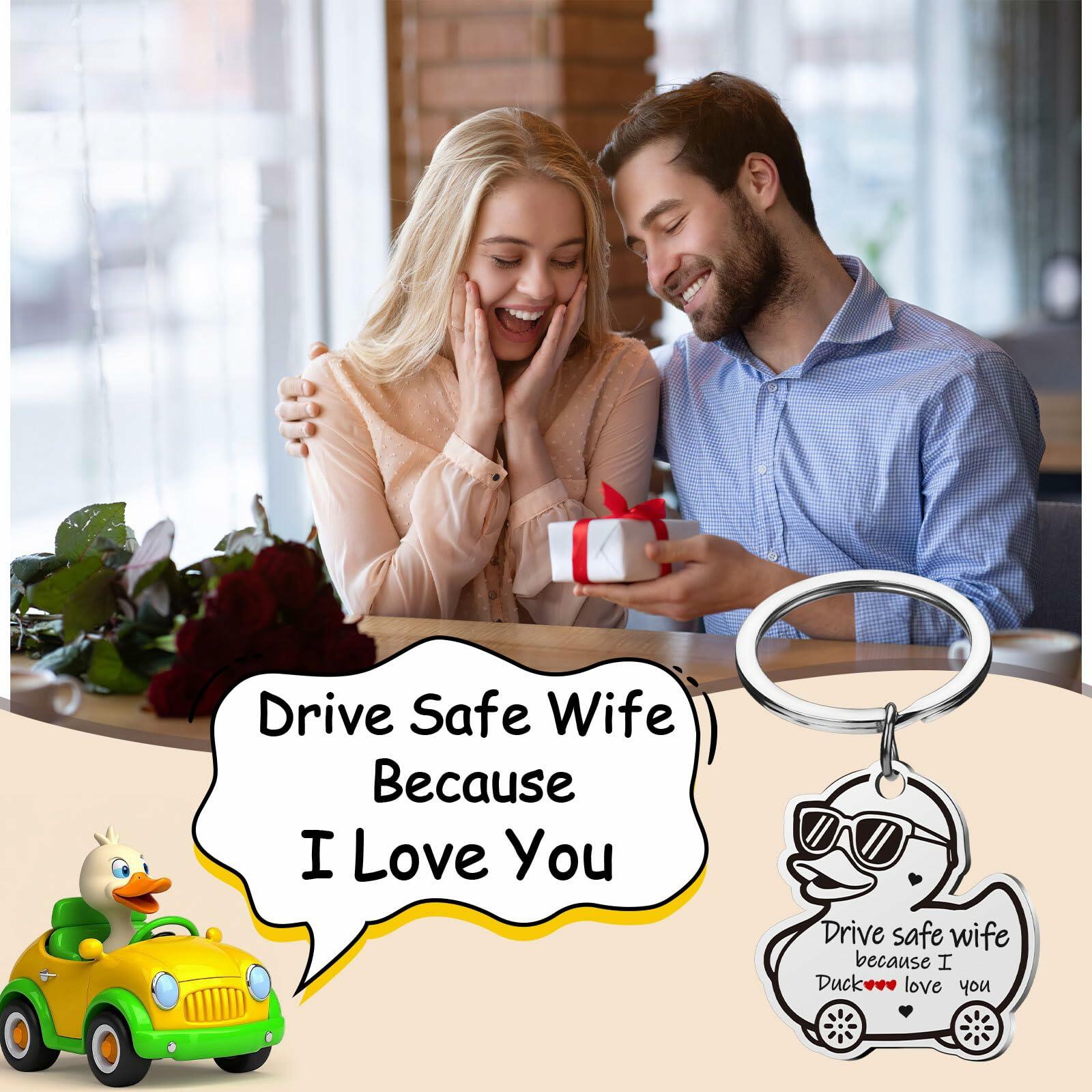 XgiftCreat Valentines Keychain Gifts for Wife - Drive Safe Wife I Love You,