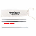 NightCap Straw Kit 2 Reusable Stainless Steel Straws w Brush Pouch Tips