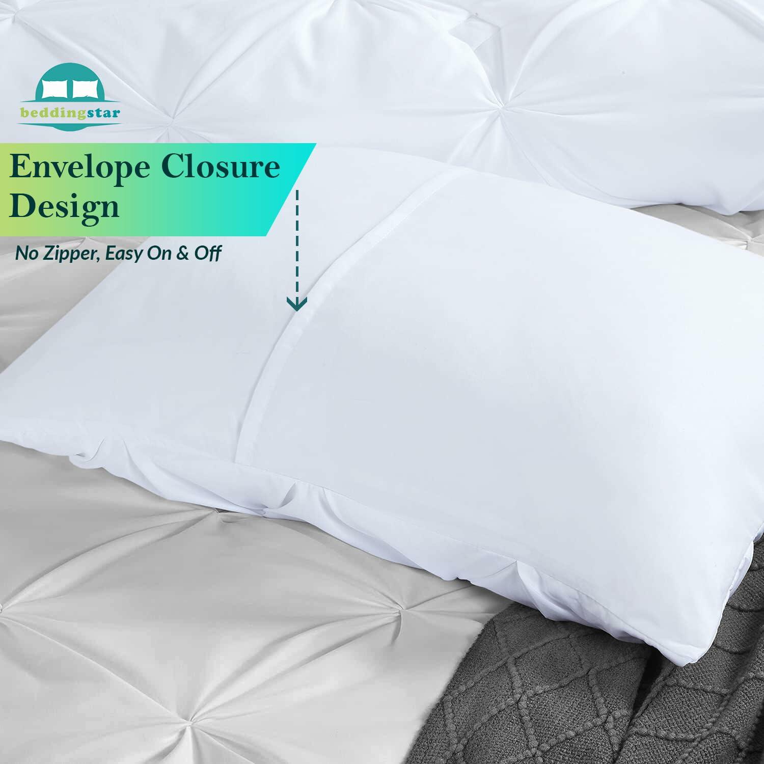 Queen Pillow Shams Set of 2 White Pinch Pleated 20x30 100% Egyptian Cotton