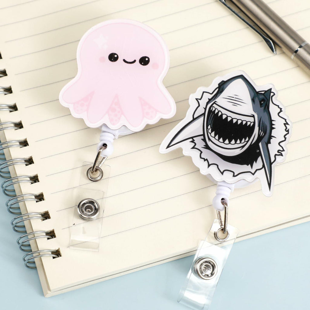 5 Pcs Retractable Badge Reel ID Clip Holder Jellyfish Whale Shark Nurse