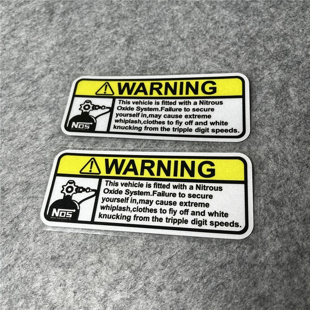 2PCS Warning NOS Stickers Car Motorcycle Helmet Racing Decals 5x2.1cm