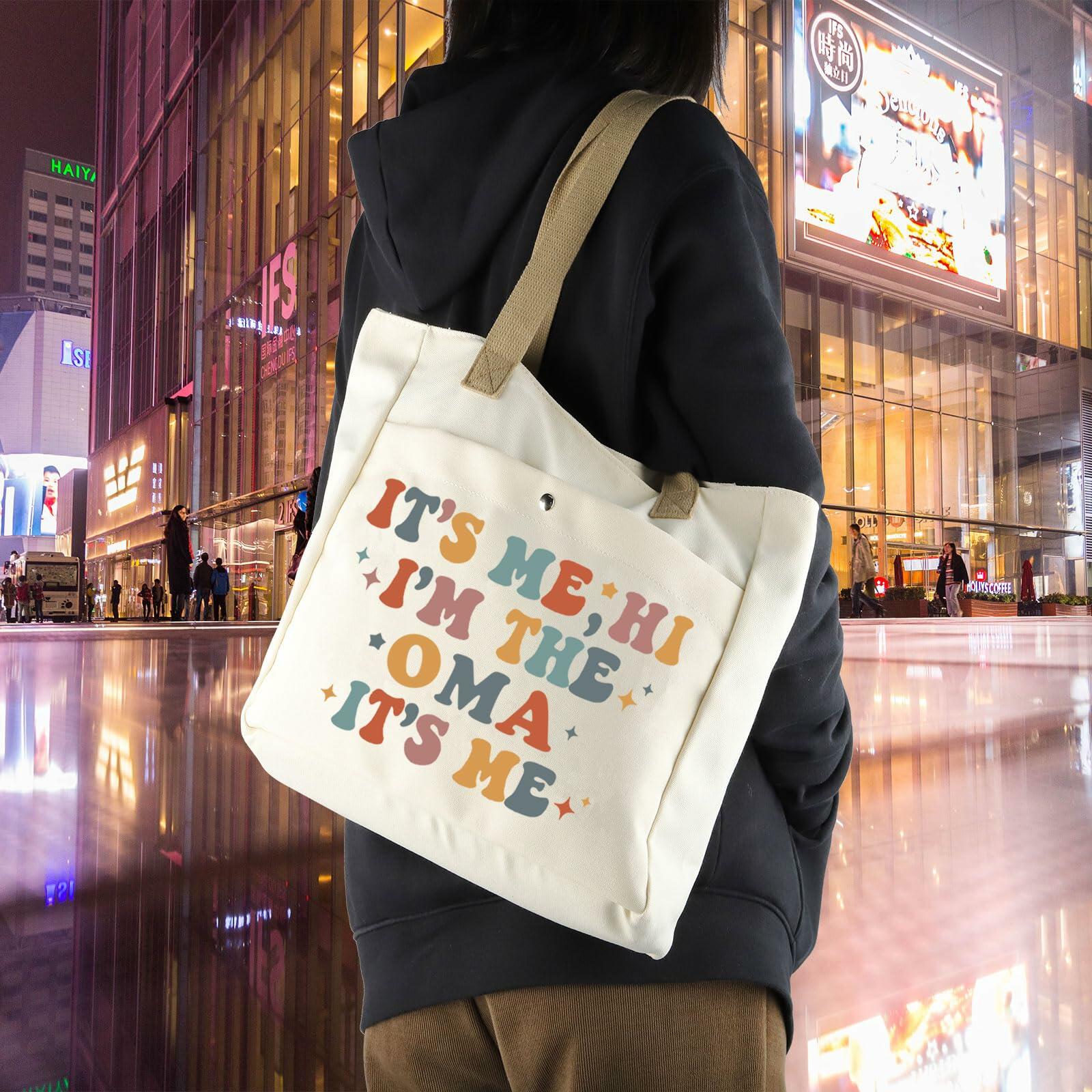 WCGXKO Oma Tote Beach Bag Large Beige Letter Print Size L