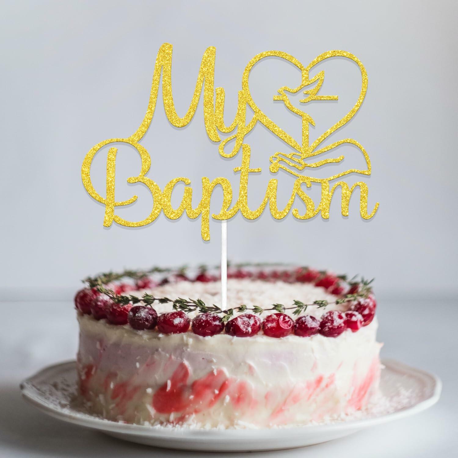 AETGDDS My Baptism Cake Topper Gold Cardboard 1 Piece