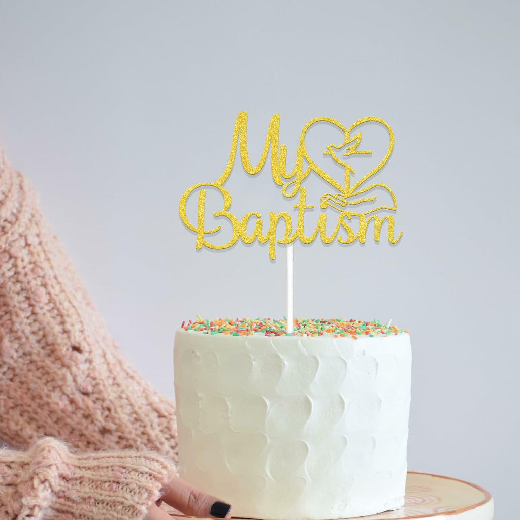 AETGDDS My Baptism Cake Topper Gold Cardboard 1 Piece
