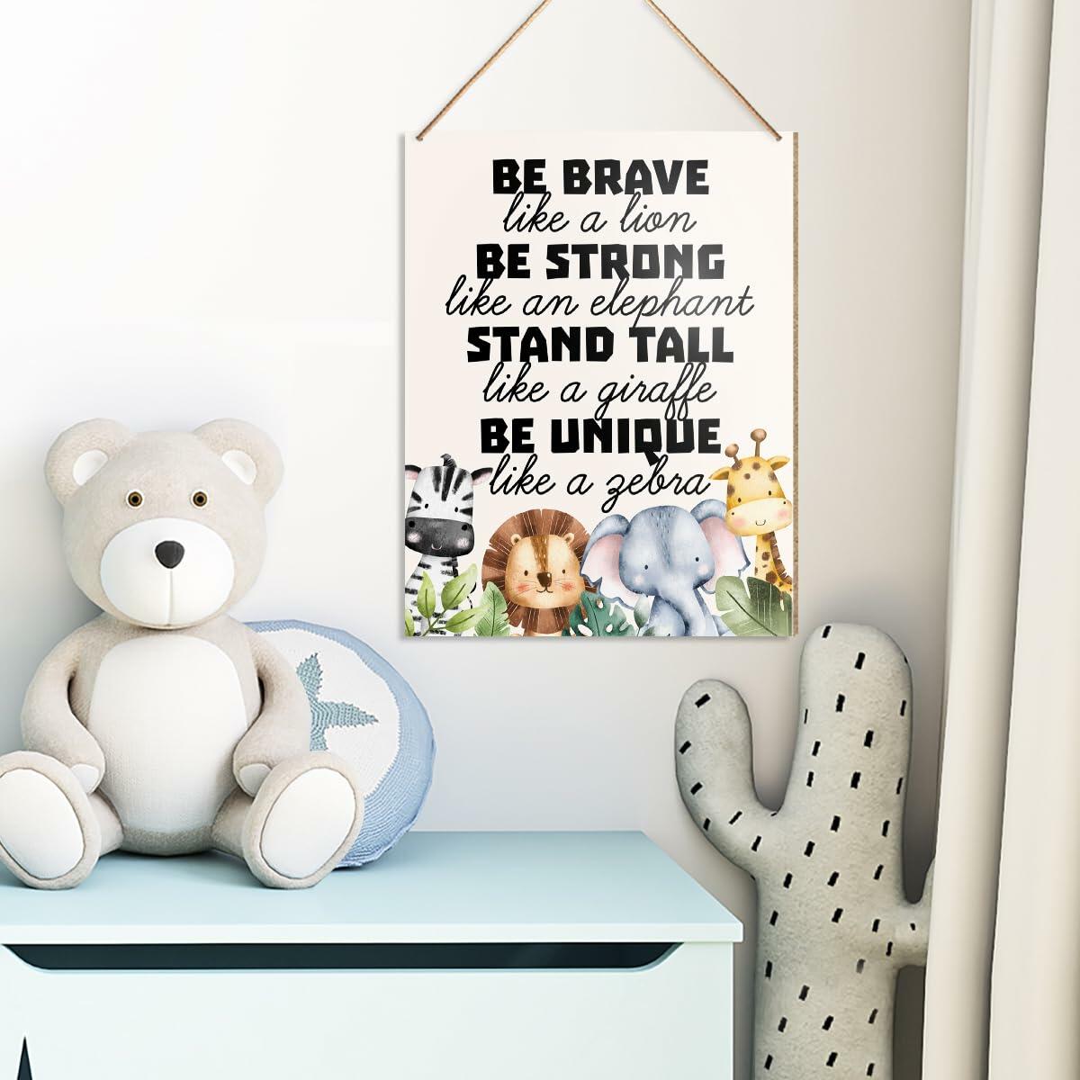 UDNADKEX Boho Nursery Wall Sign Safari Jungle Animal Wooden Decor
