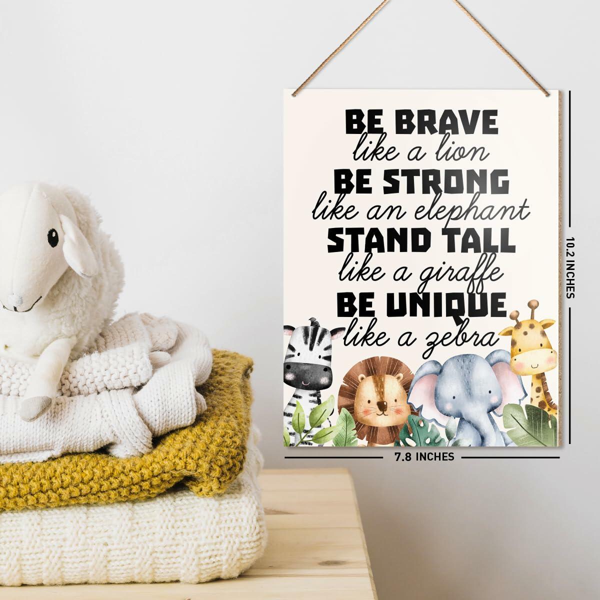 UDNADKEX Boho Nursery Wall Sign Safari Jungle Animal Wooden Decor