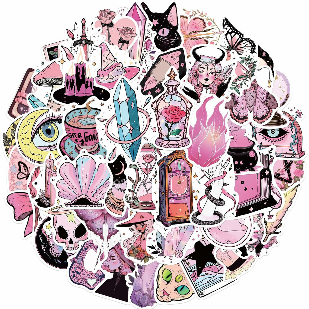 MKZ 50 PCS Waterproof Pink Witchy Stickers Vinyl Celestial Witchcraft