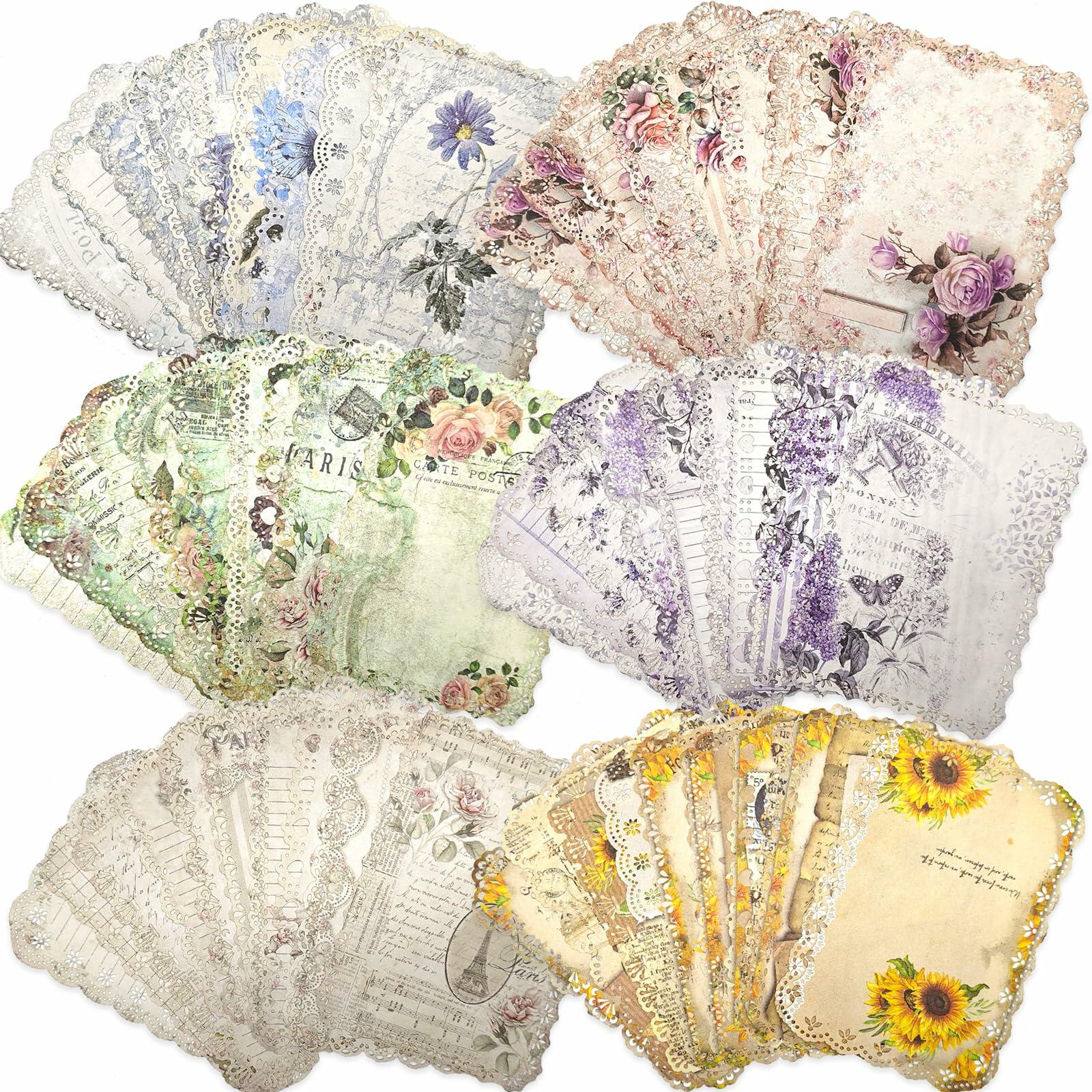 Naszonus Vintage Floral Scrapbook Paper Set 60 Sheets 4.2x6.7 Inch