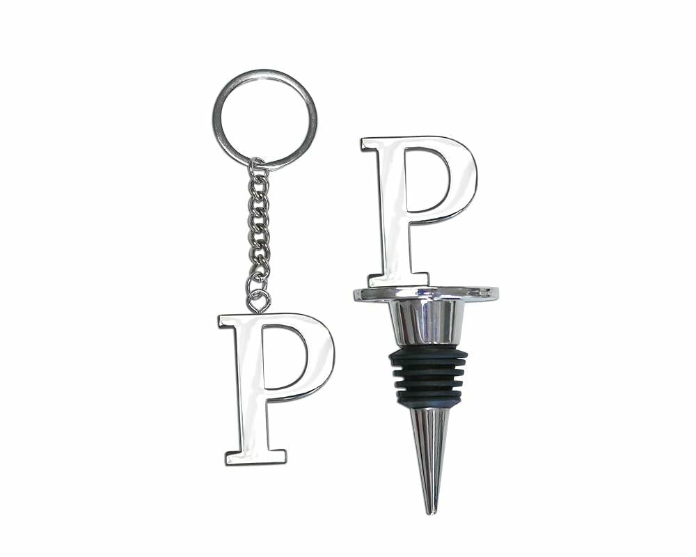 Lutong Letter Gift Set Key Ring Bottle Stopper Silver Set of 2