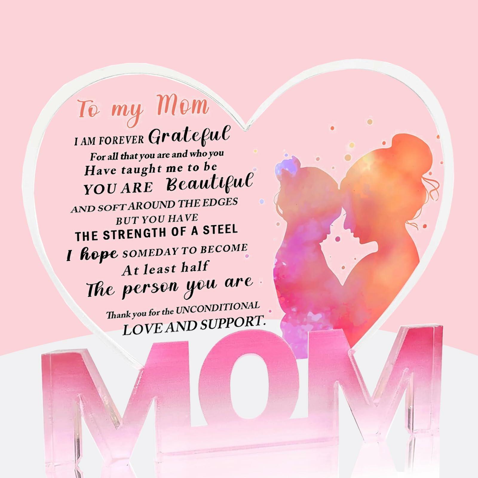 WUGUANSS Best Mom Ever Acrylic Plaque Pink Christmas Birthday Gift
