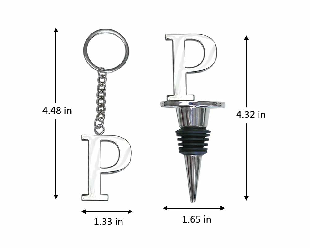 Lutong Letter Gift Set Key Ring Bottle Stopper Silver Set of 2