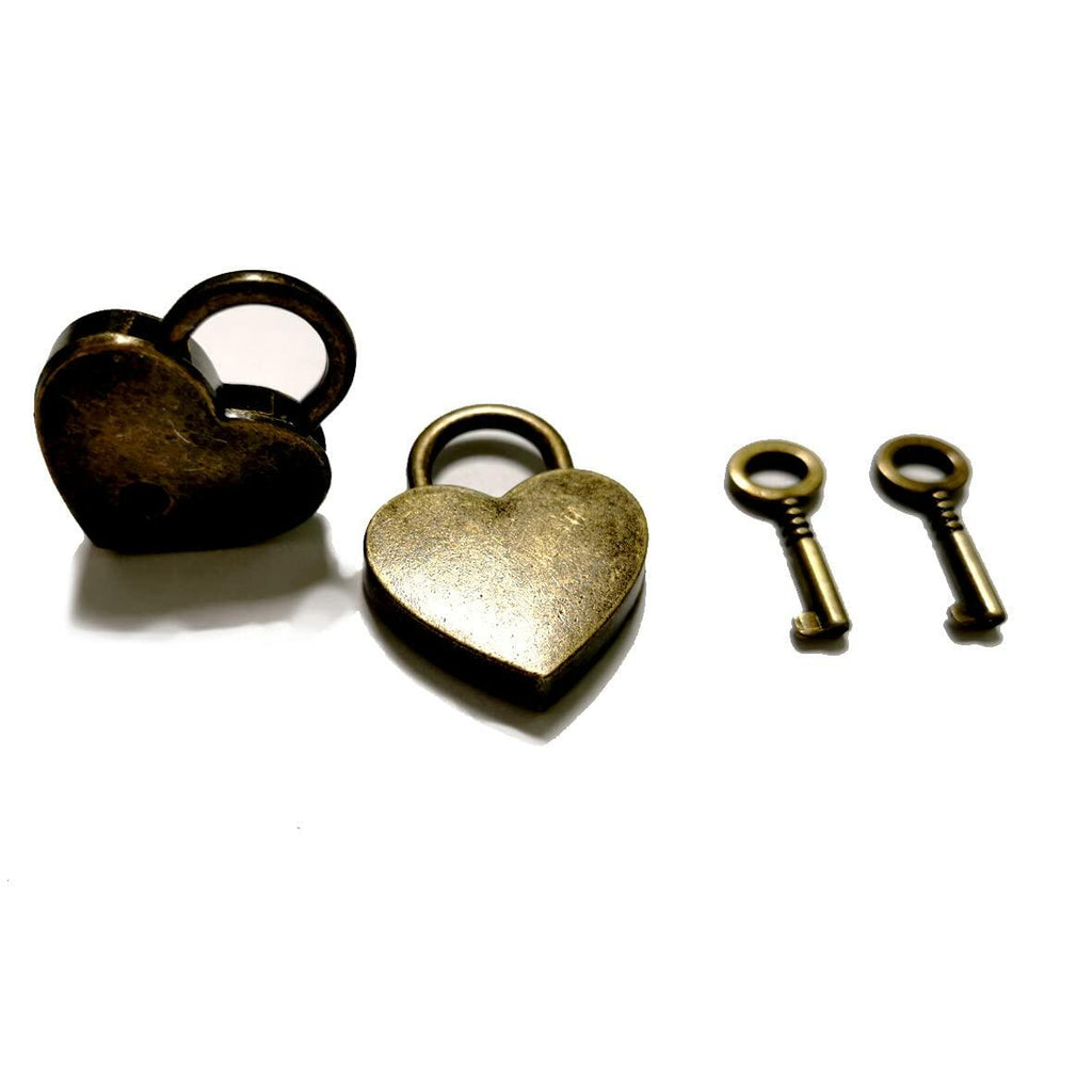PeekaBear Mini Antique Brass Heart Padlock with Key 2-Pack Vintage Style