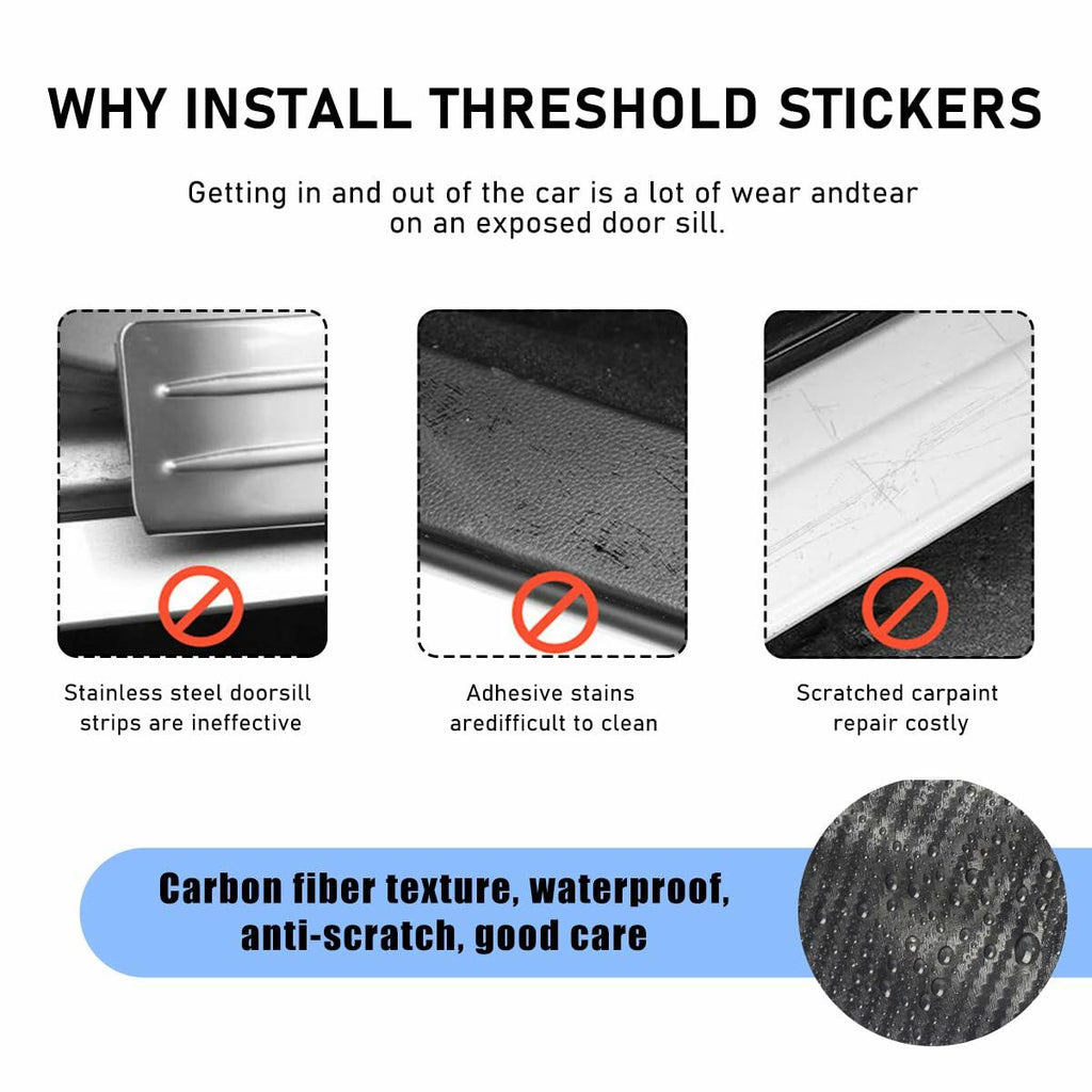 povtii Car Door Sill Protector 4 Pcs Carbon Fiber Anti Scratch Black