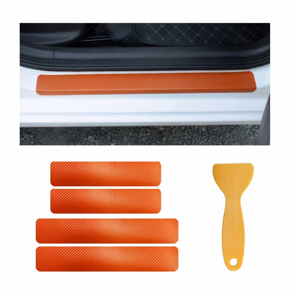 povtii 4PCS Car Door Sill Protector 3D Carbon Fiber Green Anti-Scratch