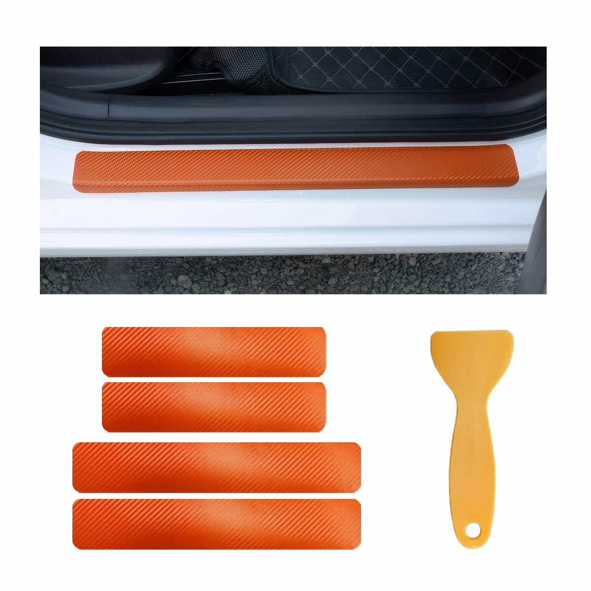povtii 4PCS Car Door Sill Protector 3D Carbon Fiber Green Anti-Scratch