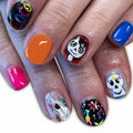 CEWEWP Halloween Press On Nails Short Square Acrylic Black Skull 24pcs