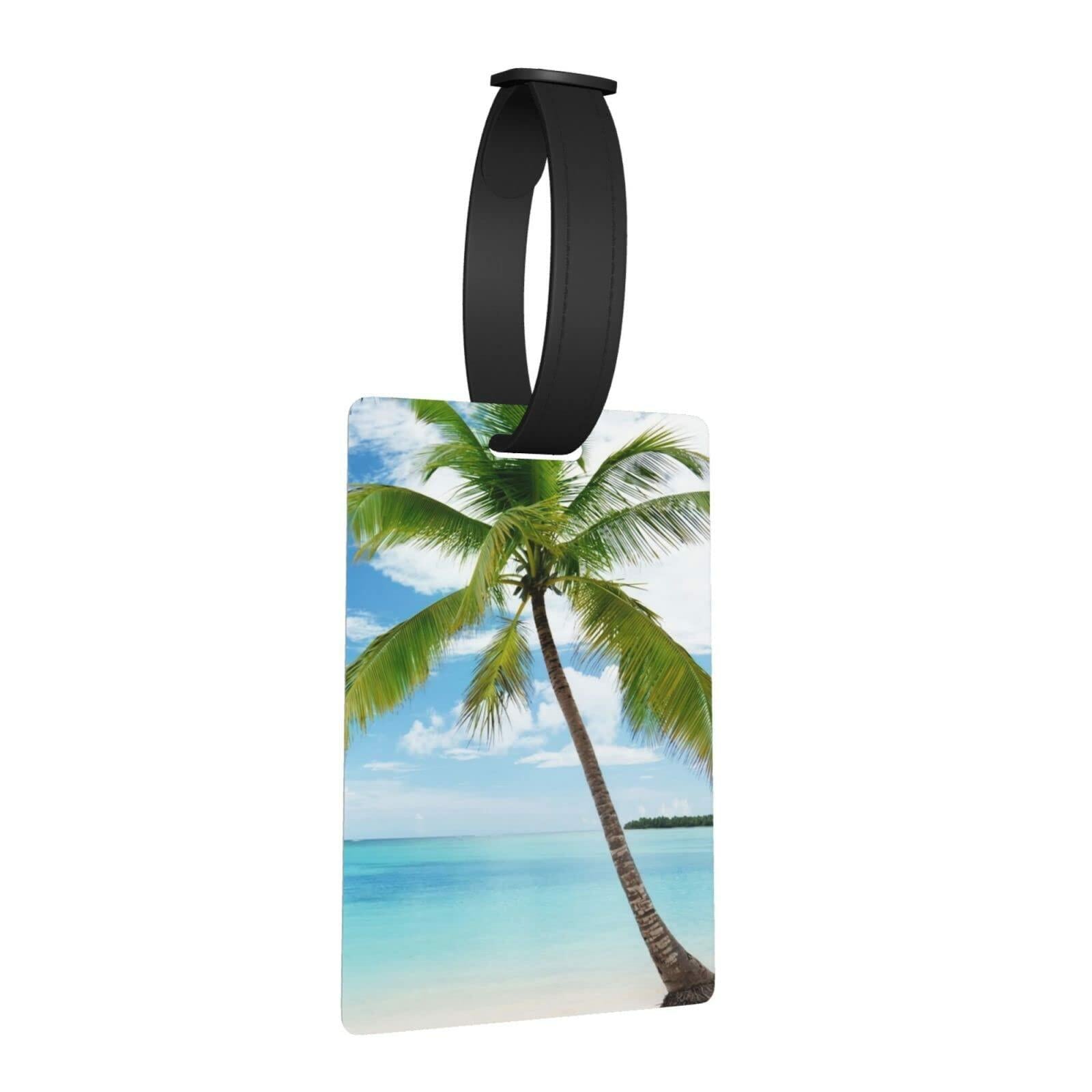 Palm Tree Luggage Tag Blue Ocean Travel Bag ID Tag Adjustable Strap