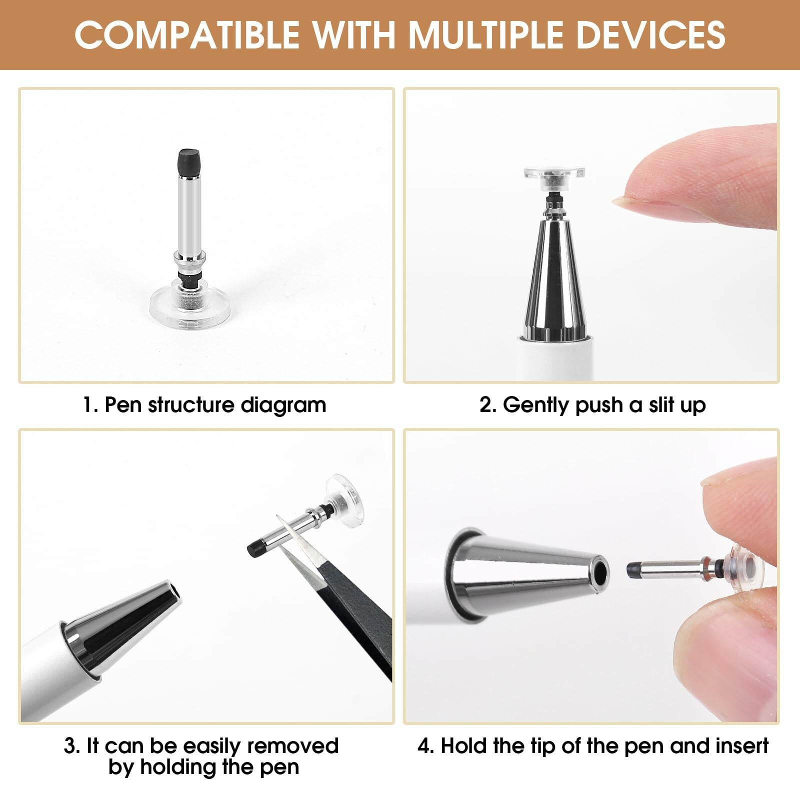 KRSABO 2-in-1 Capacitive Touch Screen Stylus Pen 2 Pack Black White Aluminum
