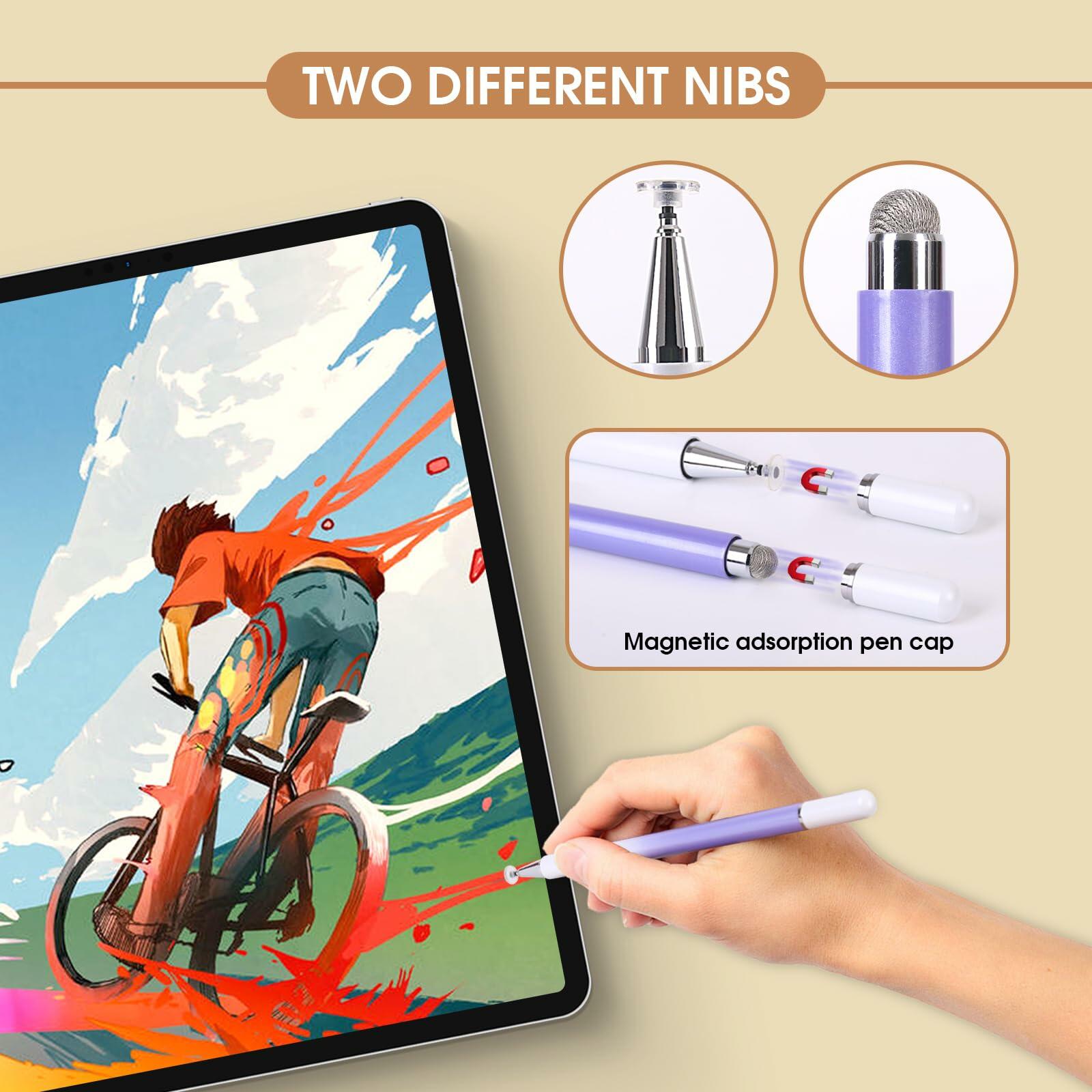 KRSABO 2-in-1 Capacitive Touch Screen Stylus Pen 2 Pack Black White Aluminum
