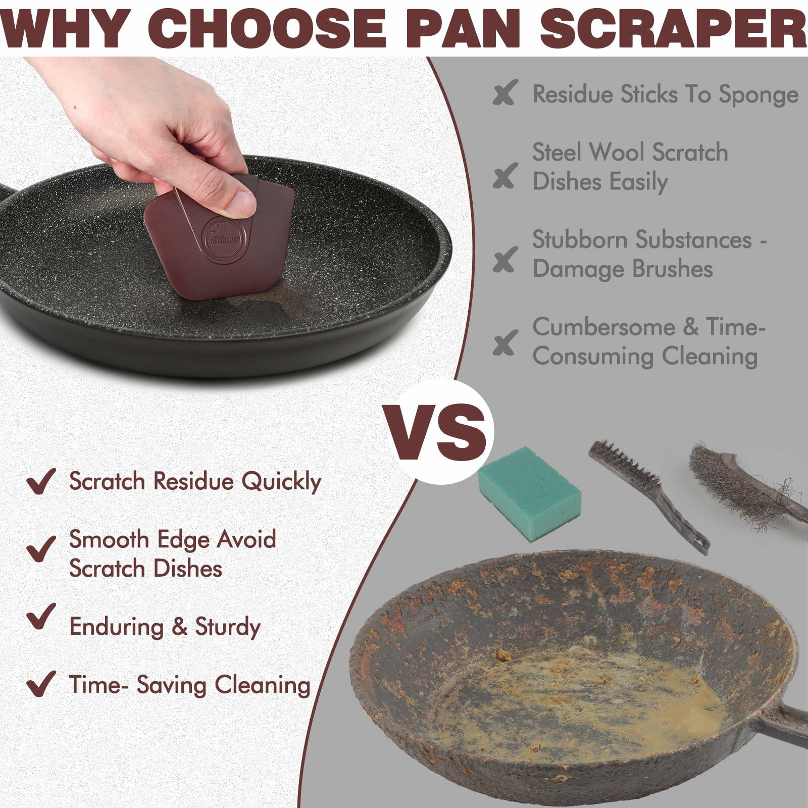 Pan Scraper Pot Scraper Plastic for Cast Iron Cookware 6 Pcs Brown