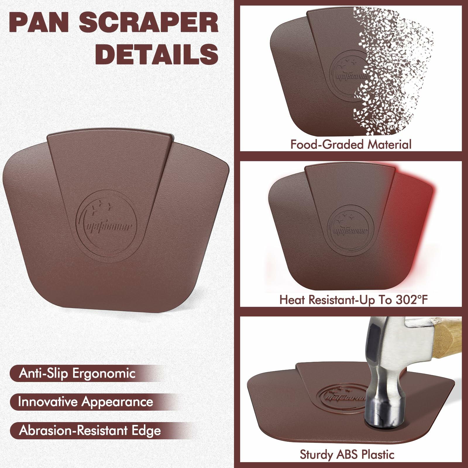 Pan Scraper Pot Scraper Plastic for Cast Iron Cookware 6 Pcs Brown