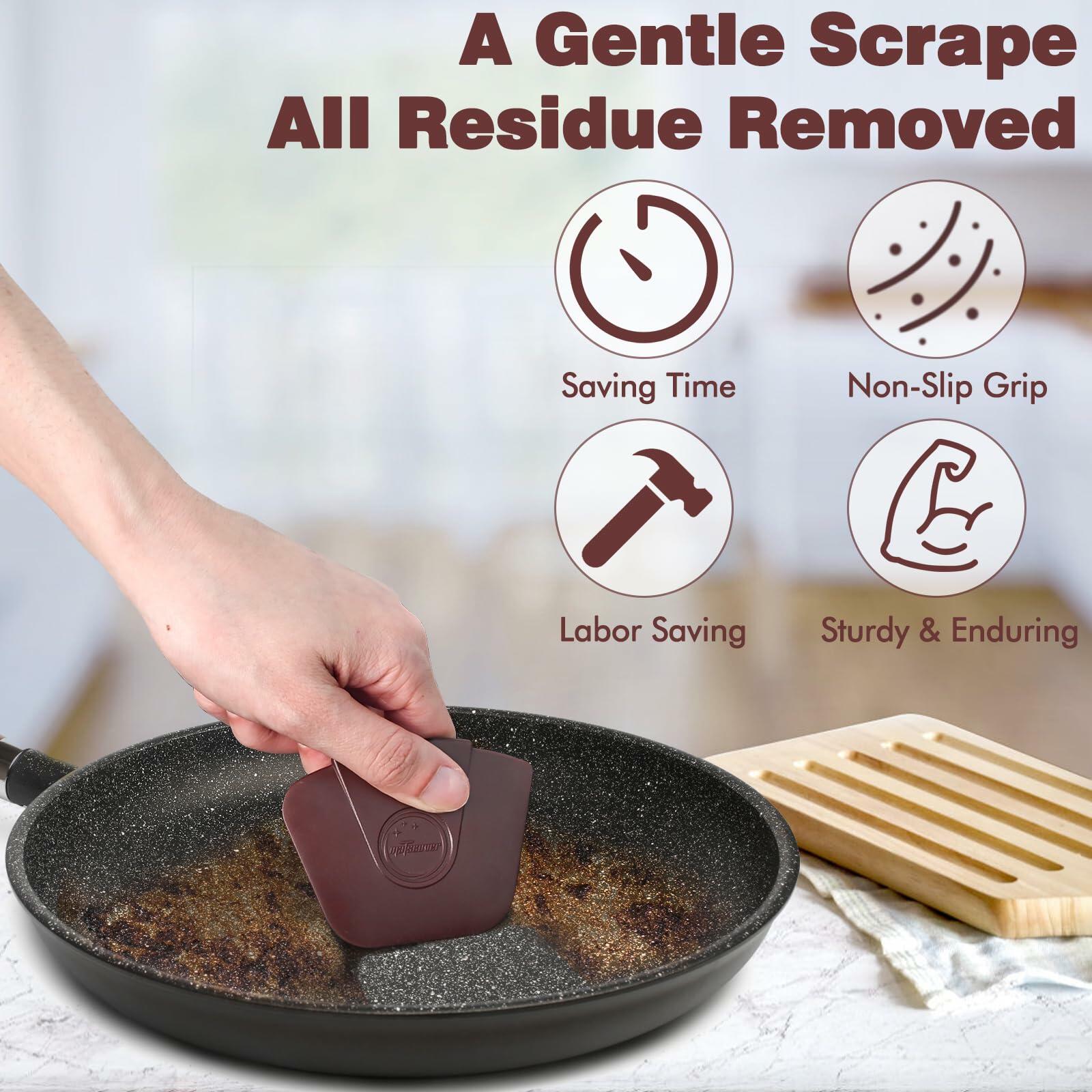 Pan Scraper Pot Scraper Plastic for Cast Iron Cookware 6 Pcs Brown