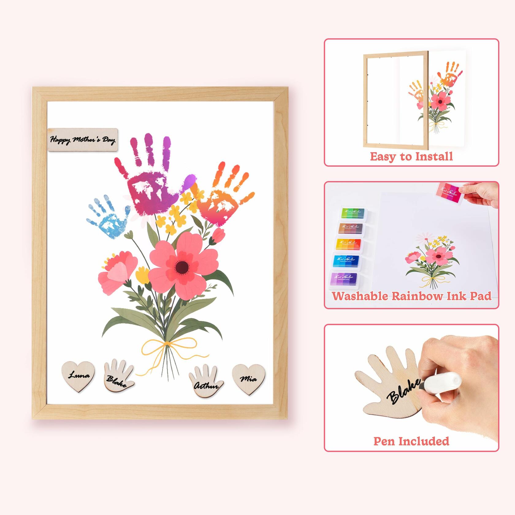 CHERRY CHEERS Flower Bouquet Handprint Art Kit 3 Sheets 6 Colors White Canvas