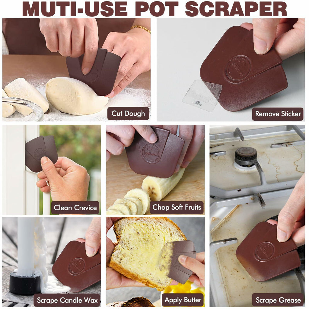 Pan Scraper Pot Scraper Plastic for Cast Iron Cookware 6 Pcs Brown