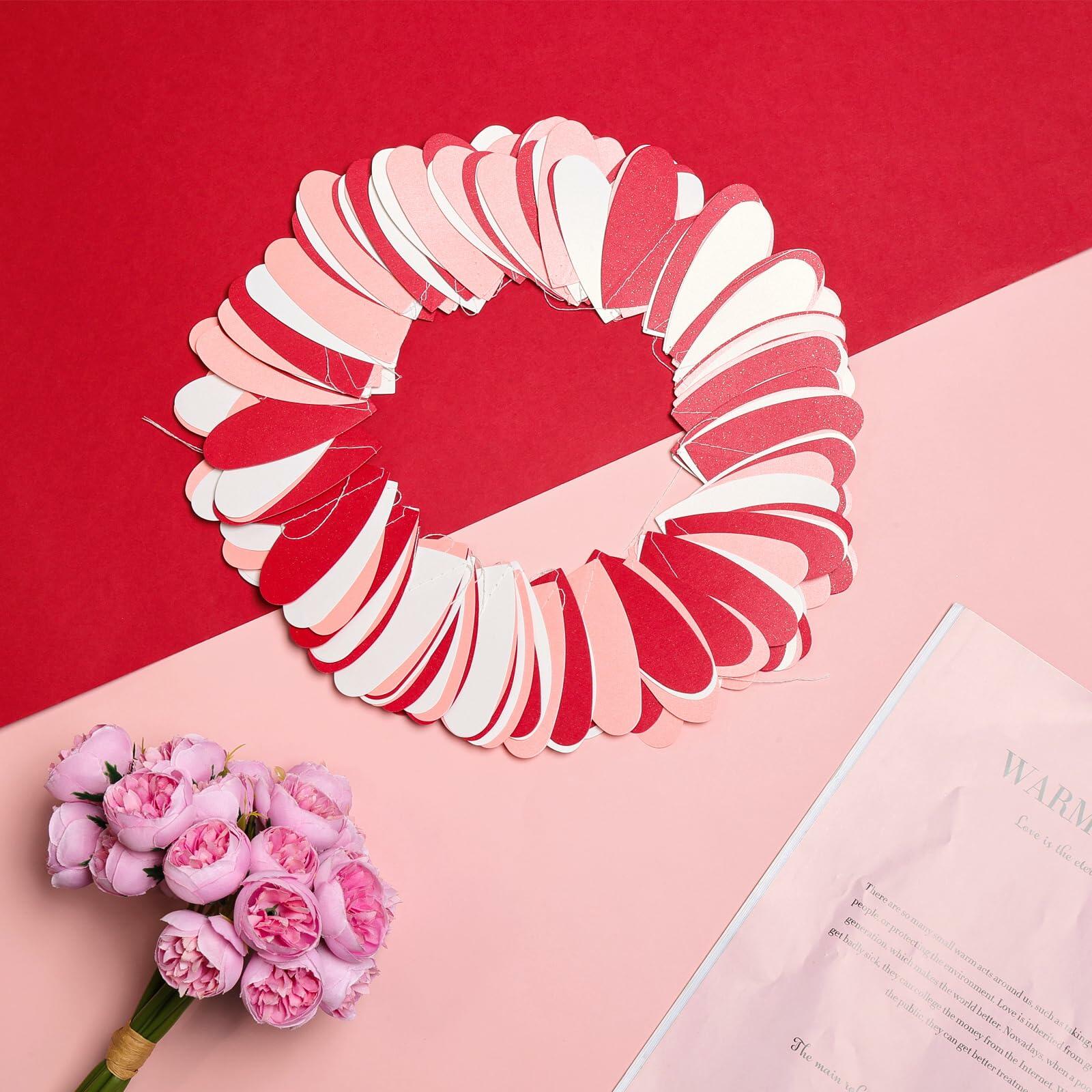 Heliltd Heart Garland 39ft Pink Red White Paper Banner Party Decor