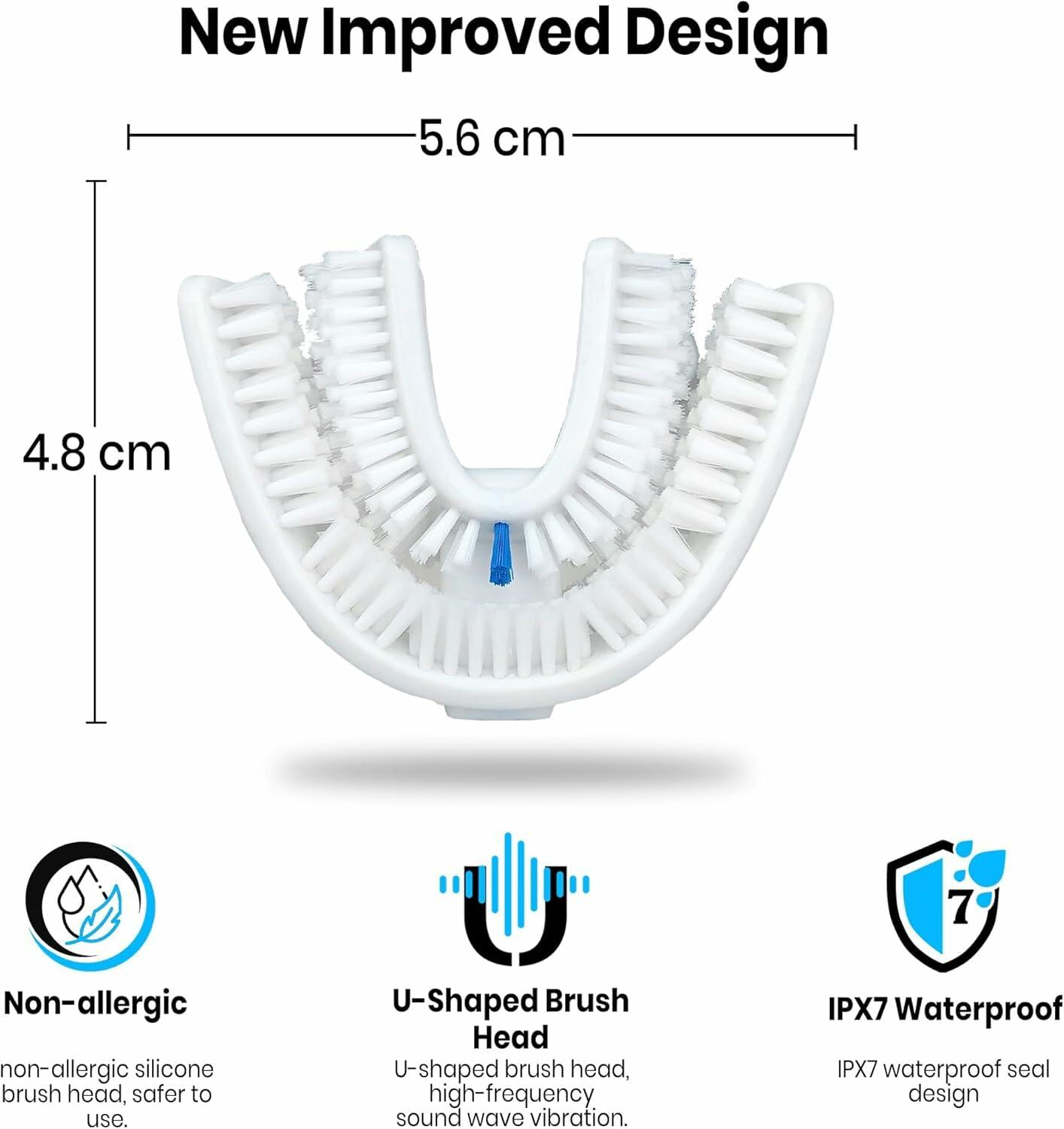 VWHITE U Shaped Replacement Head Ultrasonic Toothbrush White Adult Soft Silicone