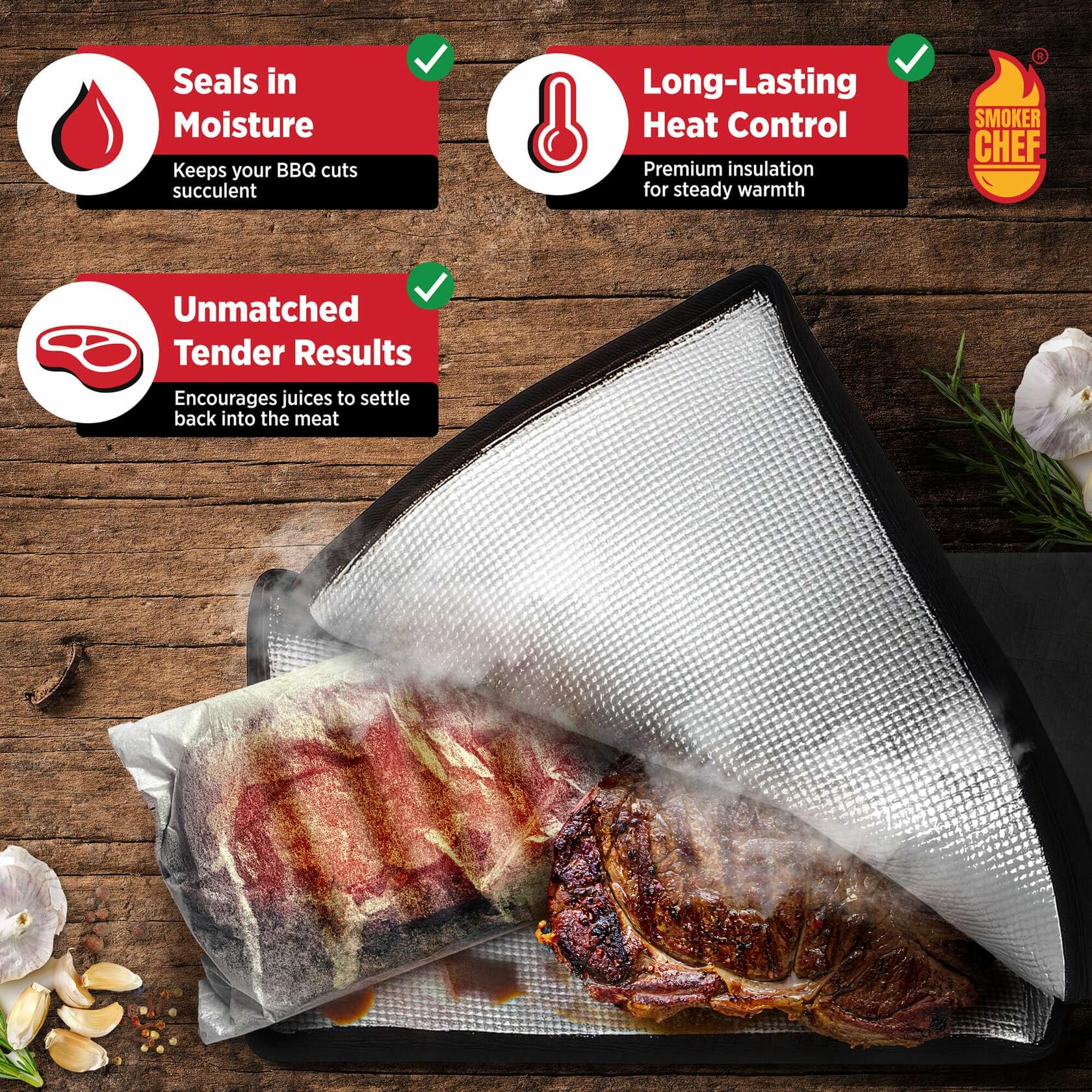 Smoker Chef Ultimate Meat Resting Bag 21" Black BBQ Blanket + 24 Butcher Sheets