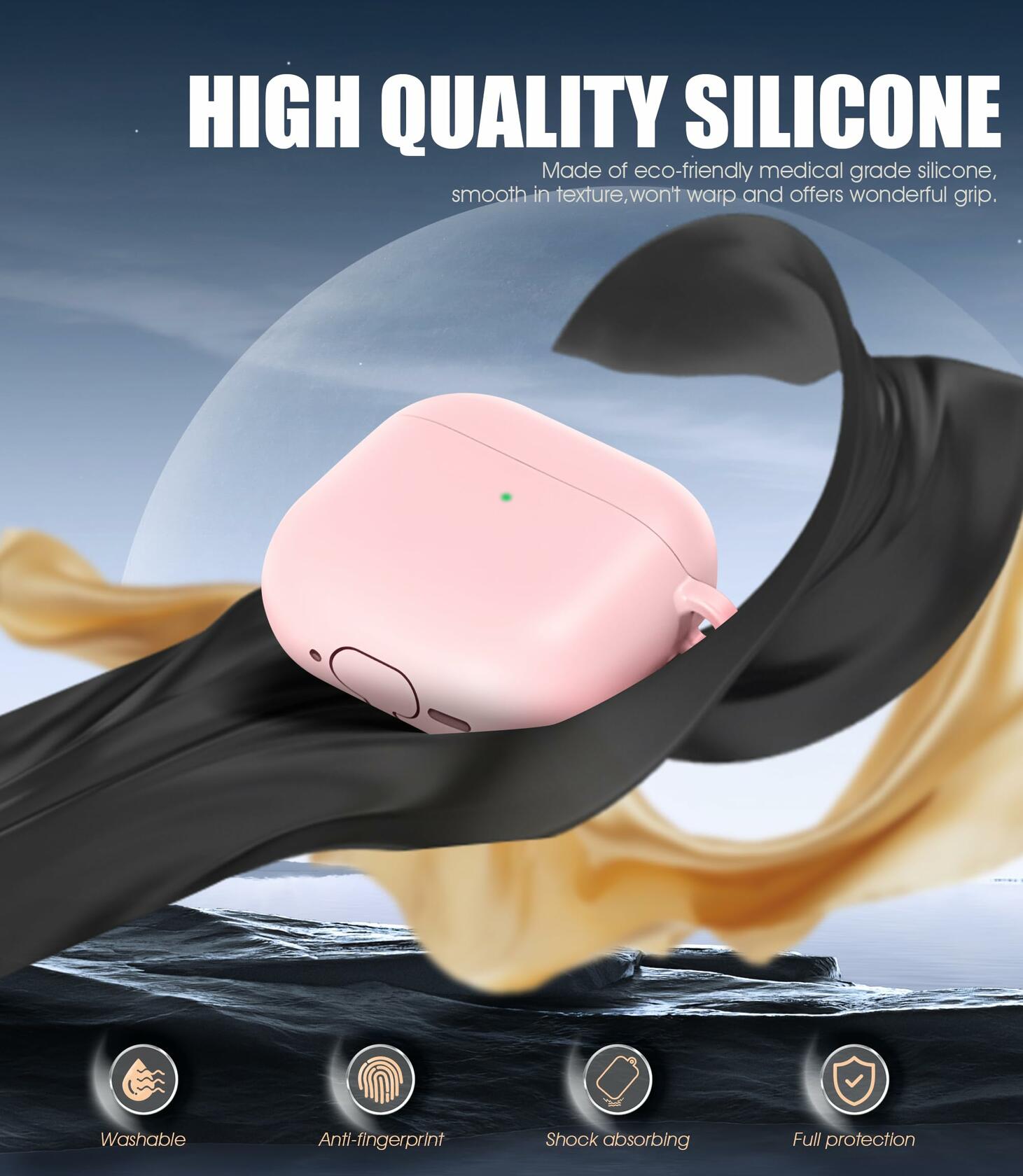 Seltureone AirPods 4 Case Soft Silicone Shockproof Keychain Pink 2024