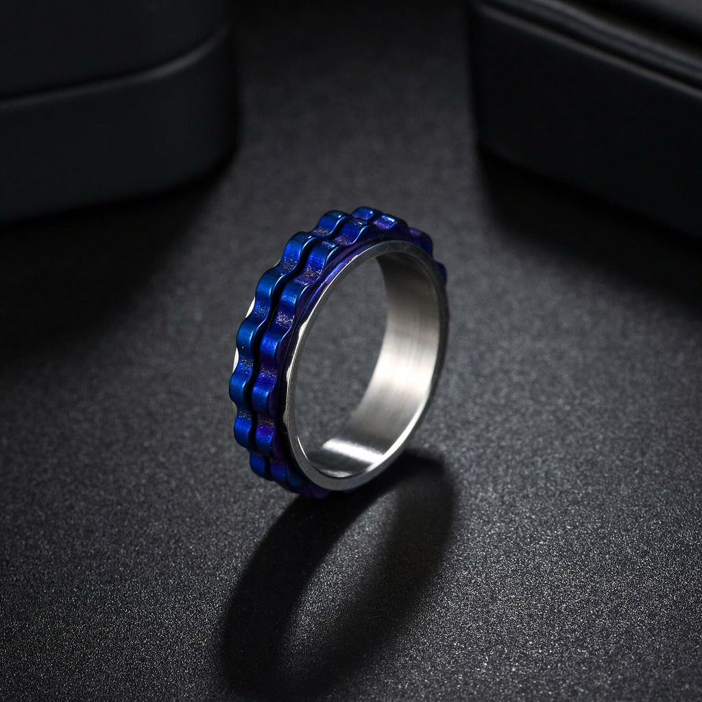Udolfly Titanium Steel Womens Fidget Spinner Ring Silver Blue Size 12
