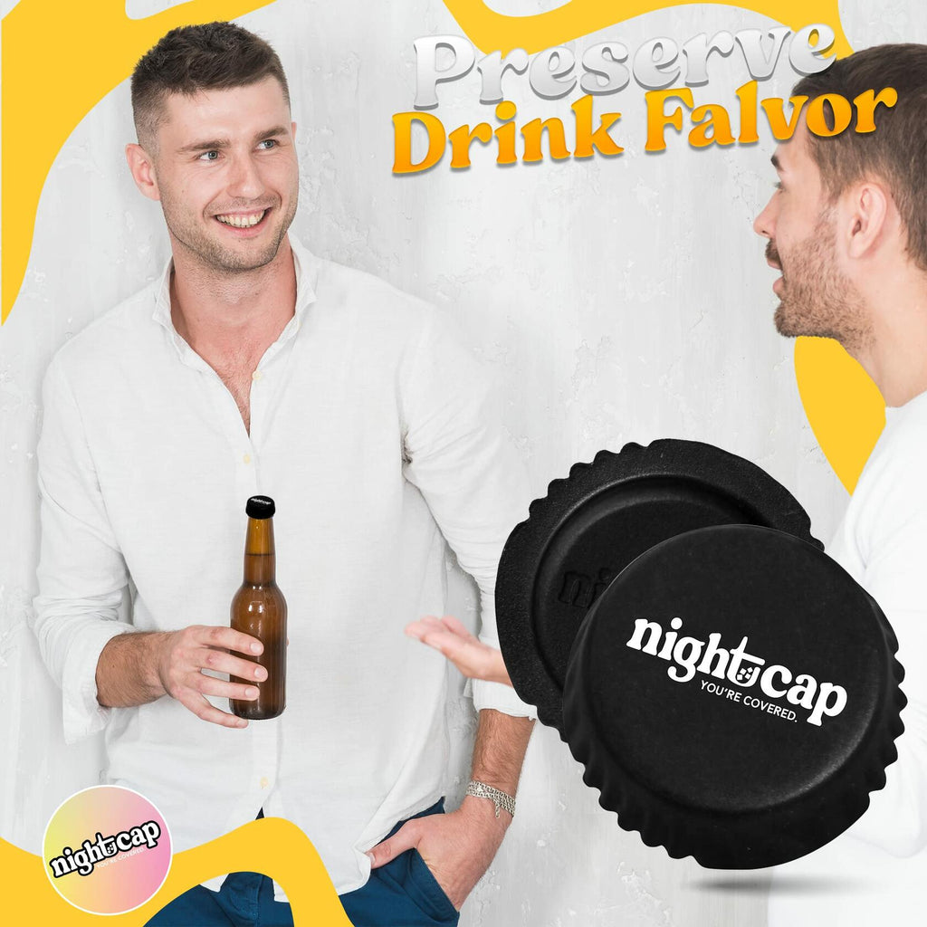 Nightcap Drink Spiking Prevention Bottle Caps Silicone Beer Wine 2 Pack