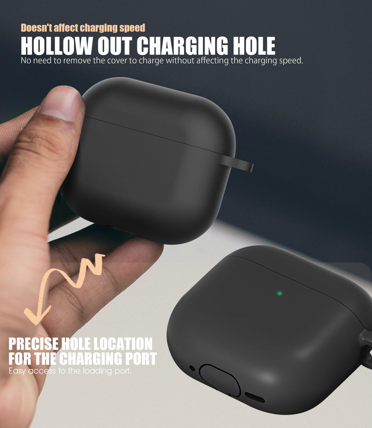 Seltureone AirPods 4 Case Soft Silicone Shockproof w/ Keychain Black