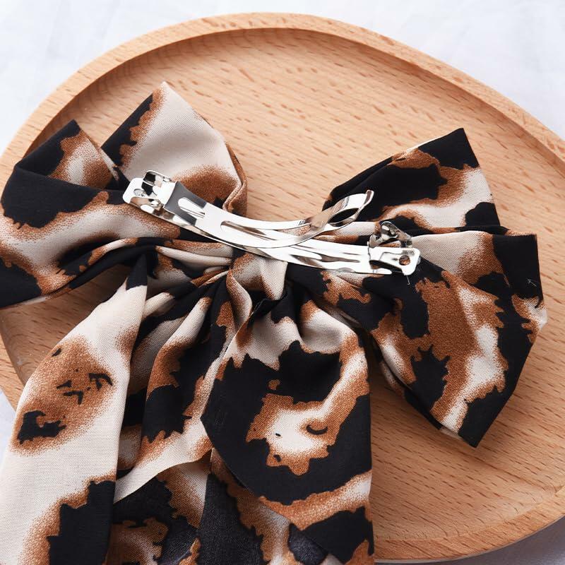 Sdopbinbin Leopard Hair Bow Clip Large Long Tail Barrette Women Girls