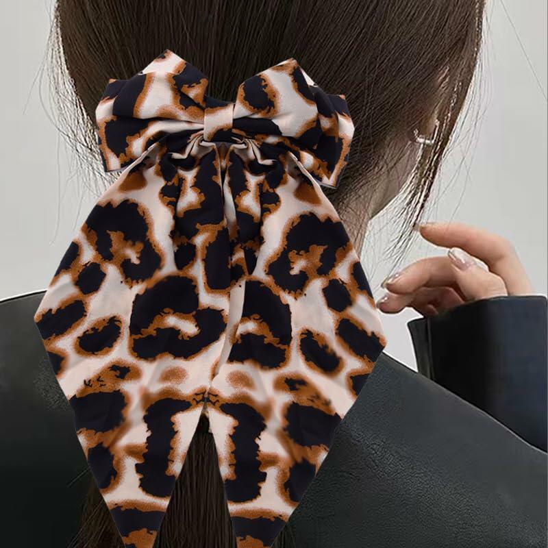 Sdopbinbin Leopard Hair Bow Clip Large Long Tail Barrette Women Girls