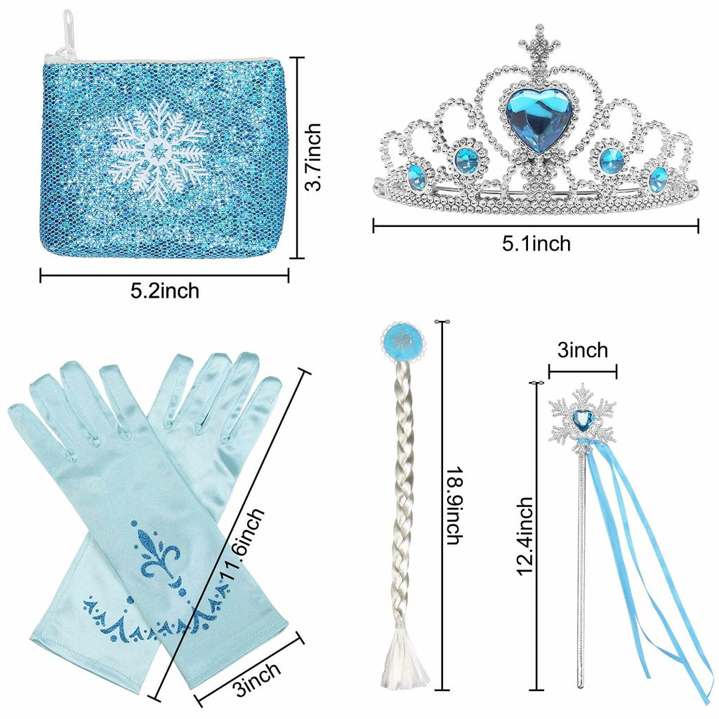Tackview Girls Princess Costume Dress Blue with Handbag Crown Wand Size M