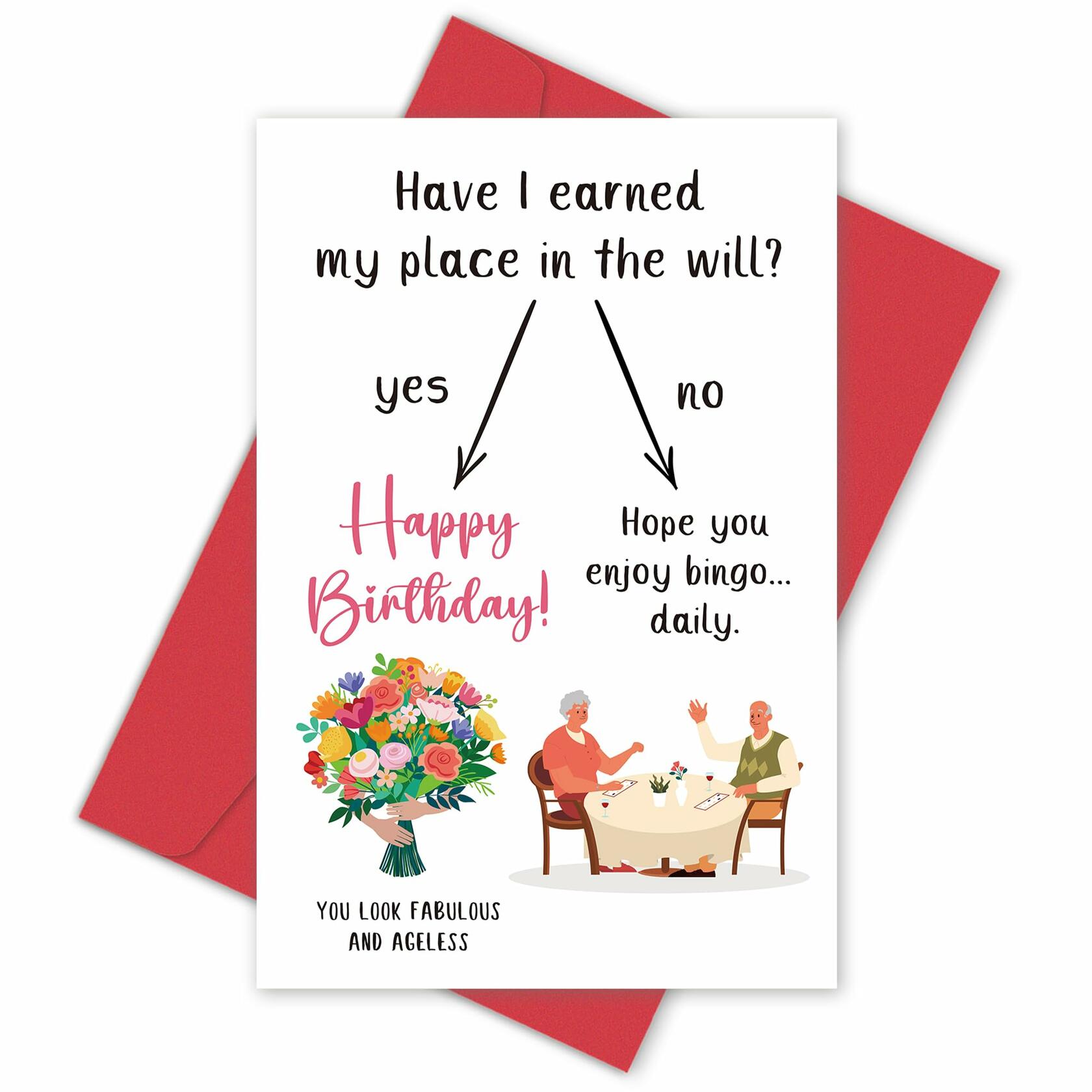 BINVASDS Funny Birthday Card for Mom Grandma Women 50th-90th Age Humor White