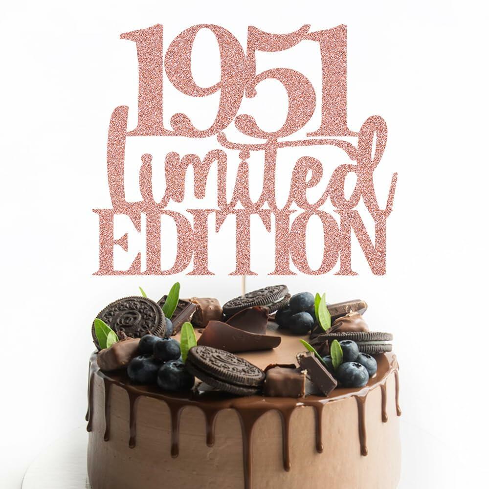Yetxel Limited EDITION 1951 75th Birthday Cake Topper Rose Gold Glitter