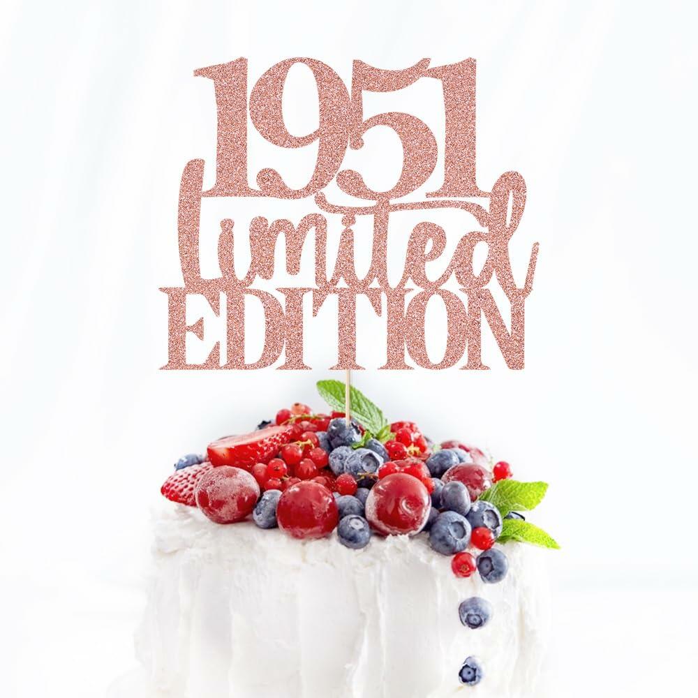 Yetxel Limited EDITION 1951 75th Birthday Cake Topper Rose Gold Glitter