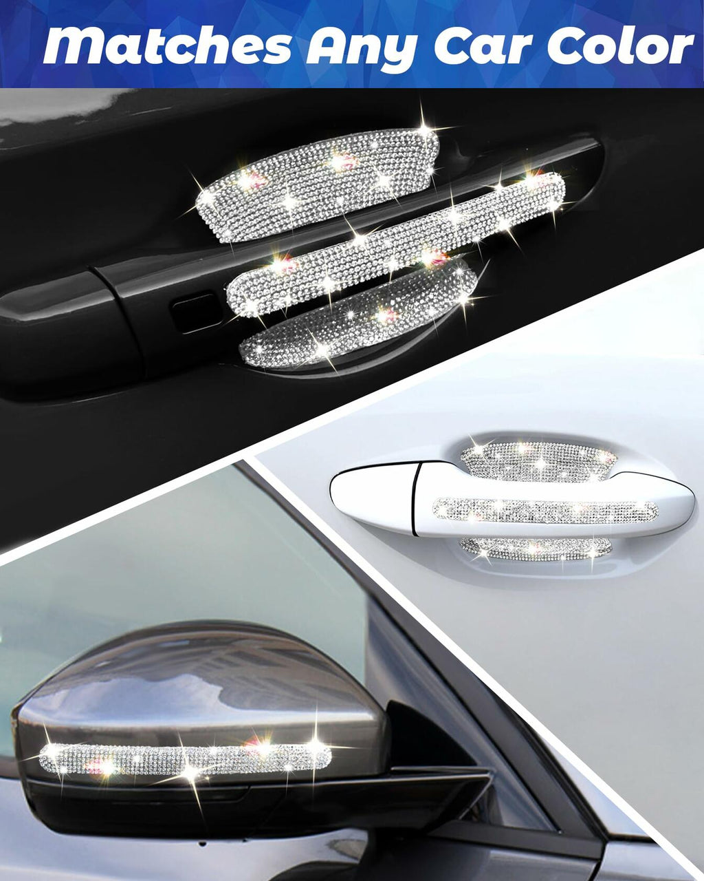 MUPEAK Car Door Handle Protector 10PCS White Sparkling Rhinestone Universal